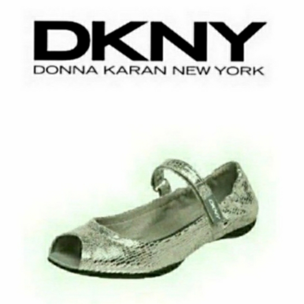 DKNY BALERINA LEATHER FLATS SILVER MARY JANE OPEN TOE SHOES 7.5 WOMENS
